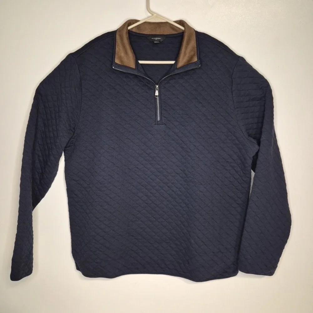 Banana Republic Pullover Mens Large Blue Quilted 1/4 Zip Sweater‎ Sweatshirt
